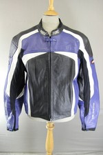 BLACK, BLUE & WHITE FLINT RACING LEATHER BIKER JACKET WITH CE ARMOUR 44 INCH