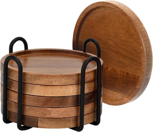 Acacia wood coasters set - acacia,