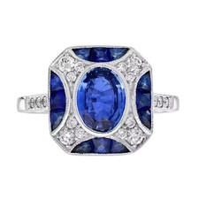 Art Deco Style Lab Created Diamond 14k White Gold Finish Engagement For Her Ring