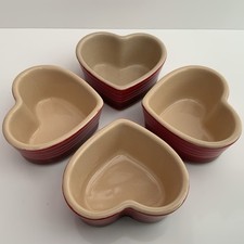 4 Heart Shaped Ramekins Cerise Red Love Heart Ceramic Oven Valentines Dishes VGC