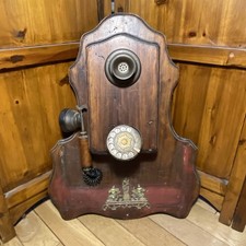 Antique Wooden Telephone Wall Mounted Brass Fixtures Nuelck Syn Sin PROP