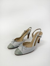 Vintage Chanel Powder Blue Leather Croc Slingbacks 38.5