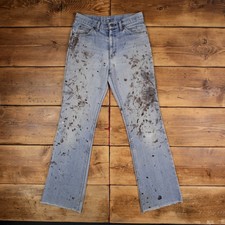 Vintage Plain Pockets Jeans Pants Trousers 30x33 Distressed Womens Flared Blue