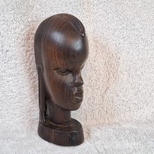 Vintage Hand Carved African Style Wooden Lady Head Bust Sculpture 15.5 cm High