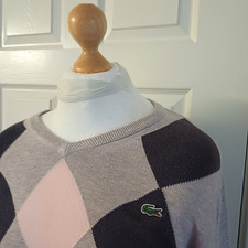 Lacoste Very Rare Classic Pink Mix V- Neck Jumper Size 5/Large/46" 100% Genuine