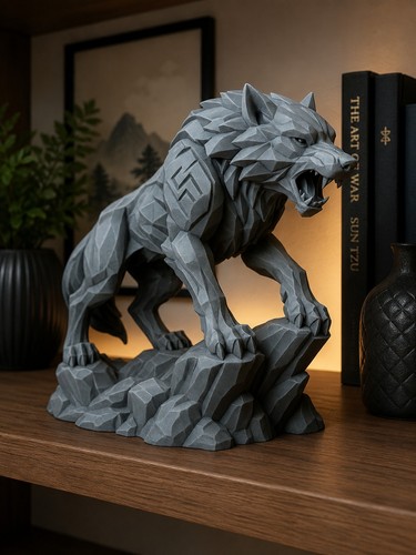 Geometric wolf statue - wolf,