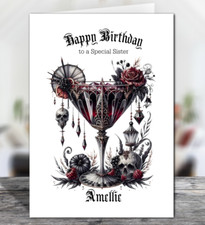 Personalised Gothic Cocktail Glossy Birthday Card& Brown Envelope - Choose Size