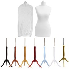 Female UK Size 12/14 Tailors Dummy Mannequin White Cover With Tripod Stands