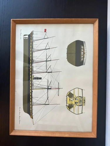 Framed vintage ship print - framed, ss