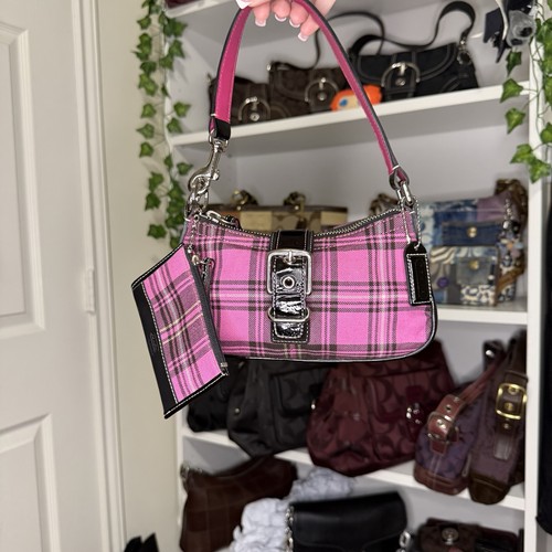 Coach pink black plaid small - coach,