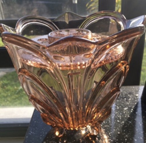 Peach coloured pressed glass - coloured,