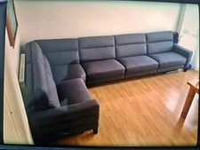 Blue Fabric Natuzzi Long L-Shape Corner Sofa Corner Sofa (PTP)