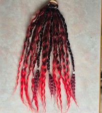 Handmade Red & Black Synthetic Hair Falls Festival Dread Extensions B10.90