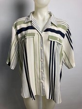 Vintage Ladies 1980s Clothing Canda Poly Size EU 46 Modern Stripe White Green