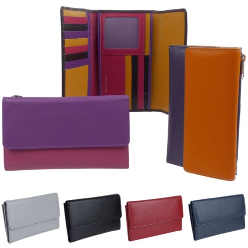 Ladies leather tri fold flap - leather, tri-fold