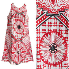 Vintage Dress 60s Size 6 8 Mod GoGo Red Retro Boho Print American Aline 70s Mini