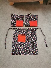 Set Of 3 Vintage Tea Baking Cafe Aprons Black red Floral Pattern Handmade old