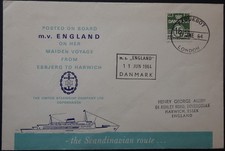 m.v. England Maiden Voyage Esbjerg to Harwich Steamship stamp cover 1964