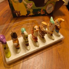 Disney Snow White Seven Dwarfs Clover Ceramic Figurine Set Display 7" x 2" 6PCS 