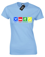 EAT SLEEP FOOTBALL (COL) LADIES T SHIRT PLAYER GIFT PRESENT IDEA FOR GIRLS WOMEN