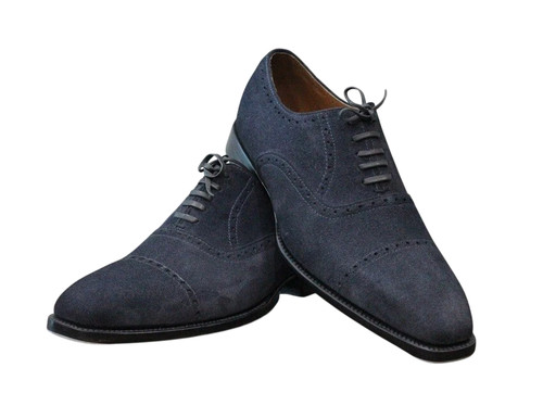 Handmade blue cap - toe, suede