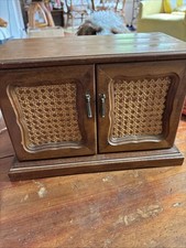 Vintage Wood Jewelry Chest Box Japan Caned Front Doors 3 Drawers