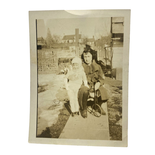 Vintage woman child tricycle - woman,