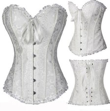 Women Black Overbust Boned Corset Burlesque Basque Top Lace-Up Costume Size 6-24