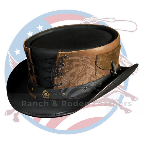 Black brown leather corset - &,