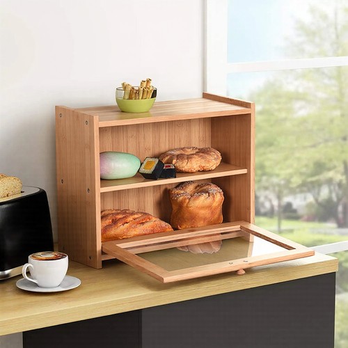 Bamboo bread bin with acrylic - bread,