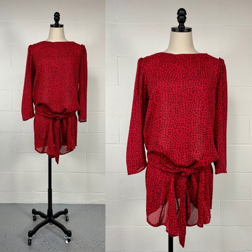 Vintage 80s sheer red abstract - sheer,
