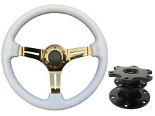 White Gold TS Steering Wheel + Quick Release boss 42BK for SUBARU