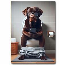 Labrador on Loo Texting  Funny Bathroom Artwork Printed on Metal Sign Waterproof