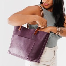 Dark Purple Women Leather Tote