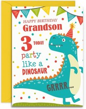 Grandson 3rd Dinosaur Birthday Card - Medium Sized Card (A5 Size -148mm x 210mm