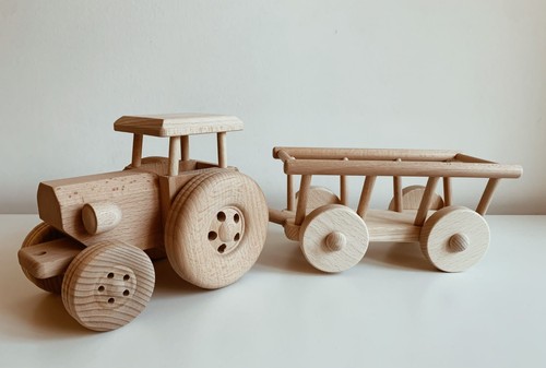 Wooden tractor and trailer toy - and,