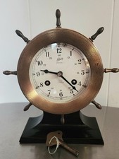 Schatz Ships Bell Wheel 8 Day 7 Jewel Mantle Clock On Stand Works Germany 