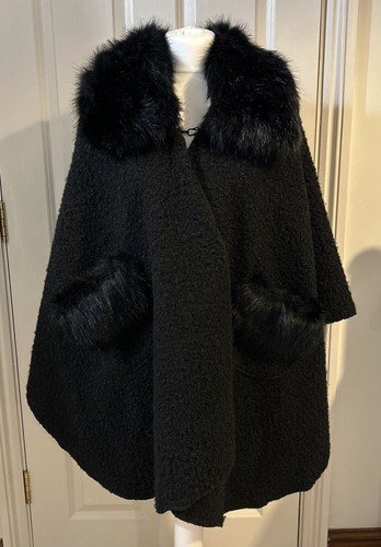 Black cape with faux - faux, fur