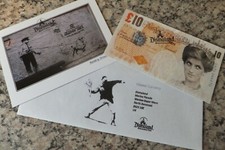 Banksy Dismal stamped tenner & dismal stamped postcard Dismaland 2015 WSM (B3)