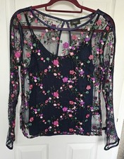 Ladies Next Navy Blue Embroidered Top With Camisole  