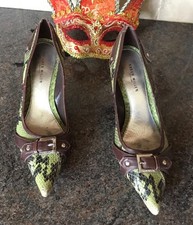Vintage Karen Millen,green/brown snakeskin leather Kitten Heeled Shoes sz 36