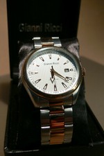 gianni ricci mens watch stainless steel 2 tone white stripe dial quartz gr109