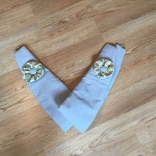 Custom Made Pale Blue Suede Effect Fabric Curtain Tie Backs With Rosette Detail 