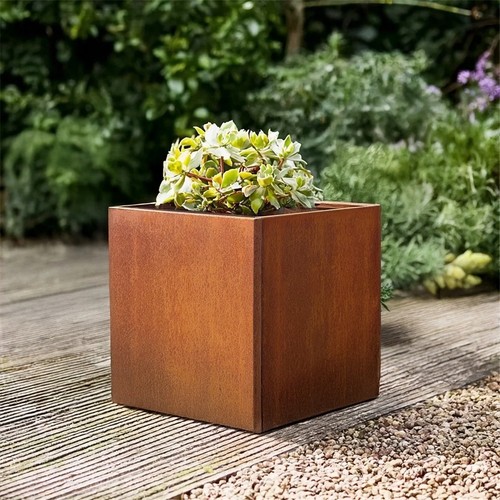 Corten steel cube planter - corten,
