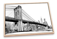 Brooklyn Bridge New York Black & White CANVAS FLOATER FRAME Wall Art Print