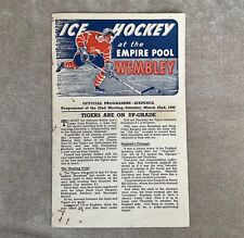 Vintage ICE HOCKEY Programme WEMBLEY LIONS v Brighton Tigers 1952