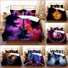 Vintage Fiery Guitar Design Duvet Cover Bedding Set Pillowcase Single Double