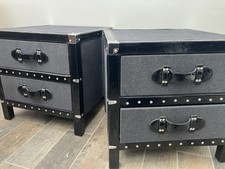 Bedside Cabinets Pair In Grey Felt Black Trim Two Draws