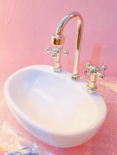Dolls House 1/6 Scale Miniatures White Sink Basin W/ Faucet Bathroom Furniture