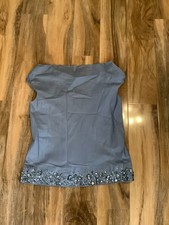 L K Bennett London Size 12 Grey Silk Top  Beaded Hemline 